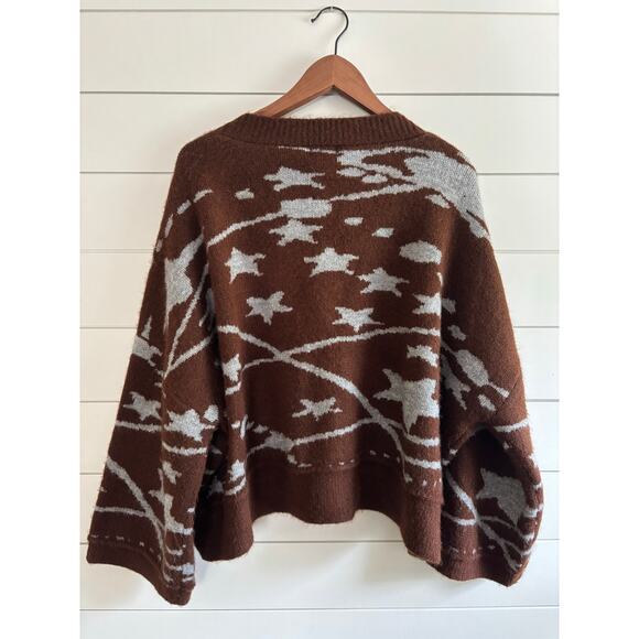 Pol Oversized Cropped Stars Cardigan | Brown | Women’s L | Cozy Fall Vibes - Picture 6 of 11